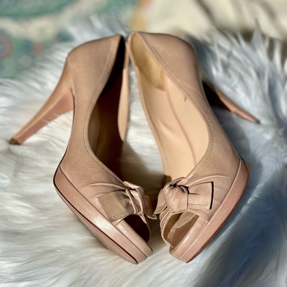 🌸 Prada Pumps 🌸 Blush Dusty Rose Nude Size 40 Dainty Bows Barbie Ballet Cipria - Picture 1 of 10